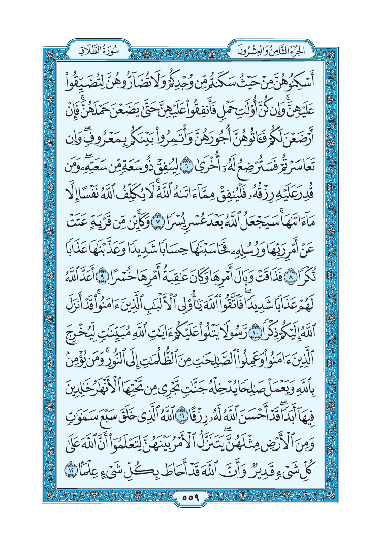 تفسير سورة الطلاق الصفحة 559 من القرآن الكريم