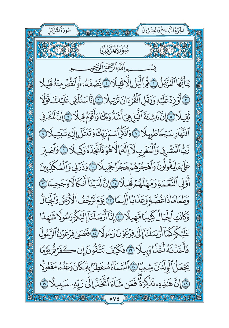 تفسير سورة المزمل الصفحة 574 من القرآن الكريم