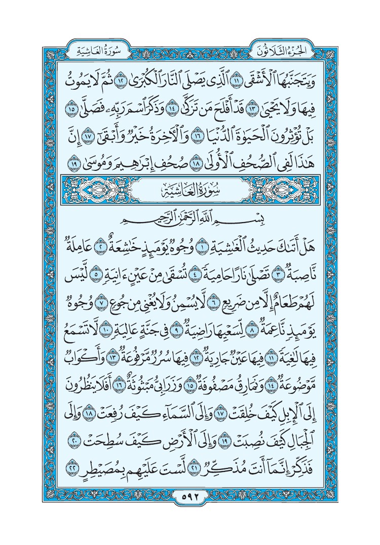 تفسير سورة الغاشية الصفحة 592 من القرآن الكريم