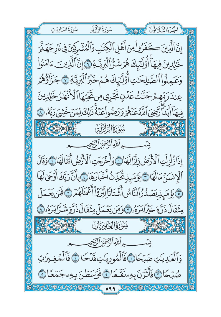 تفسير سورة الزلزلة الصفحة 599 من القرآن الكريم
